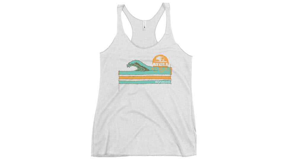 Atoll Board Co Womens Racerback Tank with Atoll Wave Graphic - Heather White, XS - Heather White,XS, 62C1DE7ED8E02Heather-White-XS