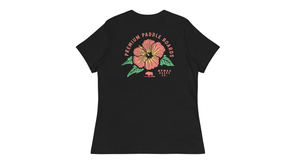 Atoll Board Co Womens Relaxed T-Shirt with Atoll Paddle Board Island Flower Graphic - Black, L - Black,L, 644182D079FDBBlack-L