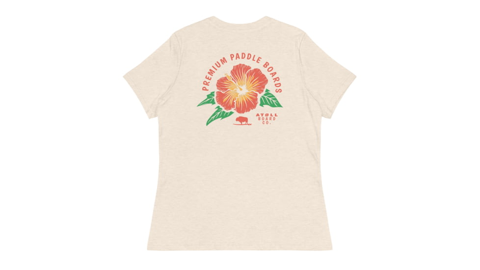 Atoll Board Co Womens Relaxed T-Shirt with Atoll Paddle Board Island Flower Graphic - Heather Prism Natural, L - Heather Prism Natural,L, 644182D079FDBHeather-Prism-Natural-L