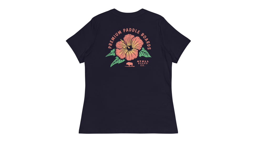 Atoll Board Co Womens Relaxed T-Shirt with Atoll Paddle Board Island Flower Graphic - Navy, L - Navy,L, 644182D079FDBNavy-L
