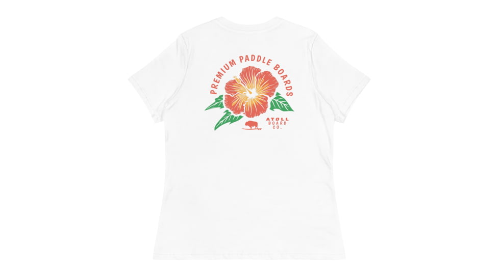 Atoll Board Co Womens Relaxed T-Shirt with Atoll Paddle Board Island Flower Graphic - White, L - White,L, 644182D079FDBWhite-L