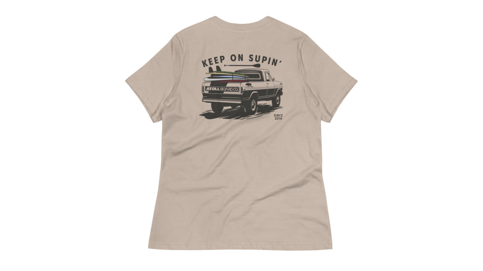 Atoll Board Co Womens Relaxed T-Shirt with Atoll Paddle Board Truck Graphic - Heather Stone, S - Heather Stone,S, 64594FB8762F1Heather-Stone-S