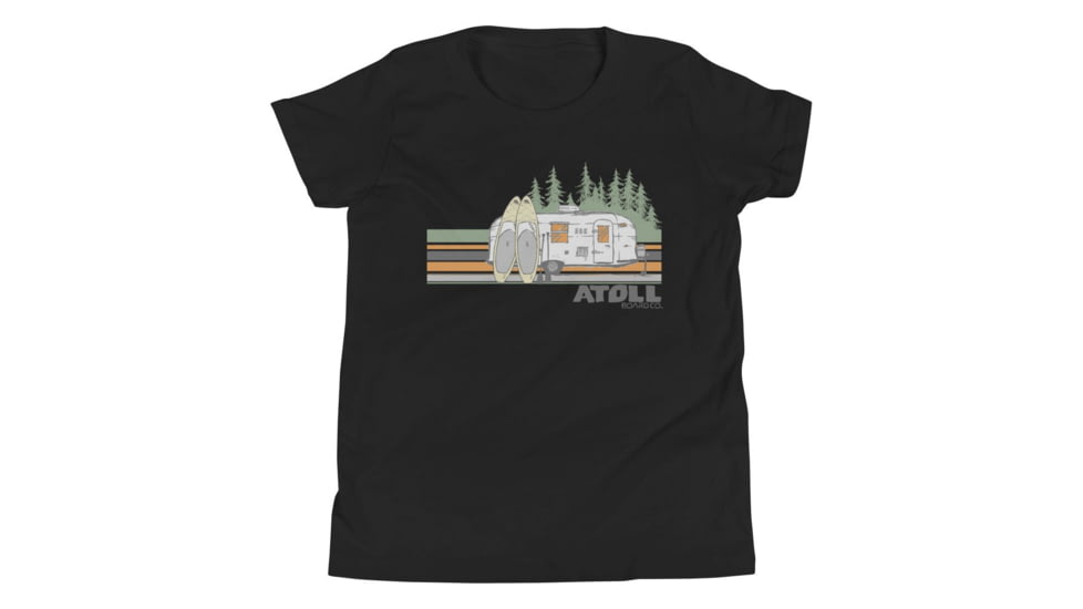 Atoll Board Co Youth Short Sleeve T-Shirt with Atoll Campsite Graphic - Black, M - Black,M, 630D412E3F32CBlack-M
