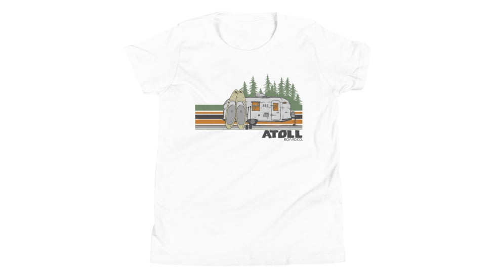 Atoll Board Co Youth Short Sleeve T-Shirt with Atoll Campsite Graphic - White, S - White,S, 630D412E3F32CWhite-S