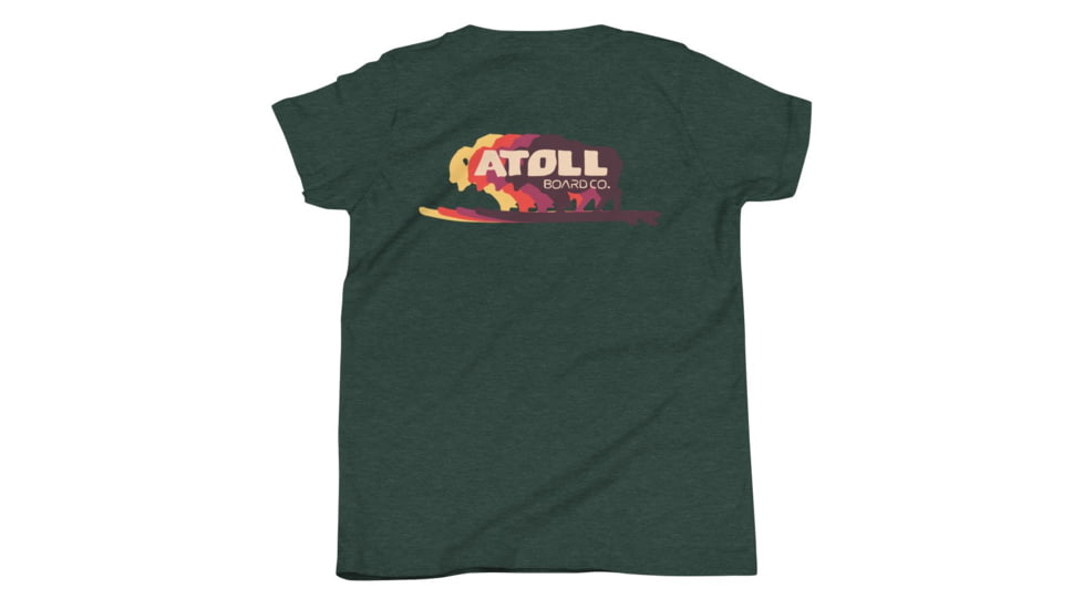 Atoll Board Co Youth Short Sleeve T-Shirt with Atoll Color Shift Graphic - Heather Forest, S - Heather Forest,S, 630D4076795F1Heather-Forest-S