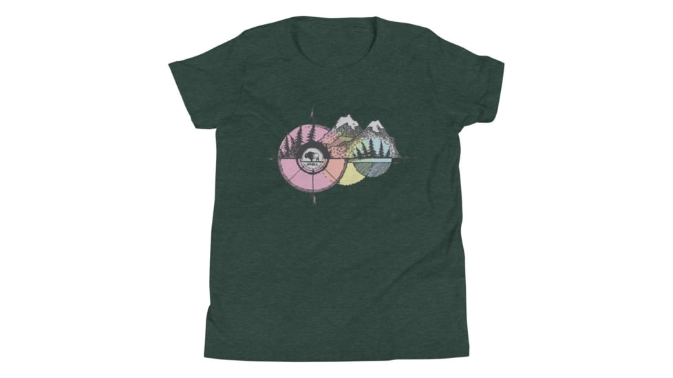 Atoll Board Co Youth Short Sleeve T-Shirt with Atoll Compass Graphic - Heather Forest, S - Heather Forest,S, 630D4B2E73C19Heather-Forest-S