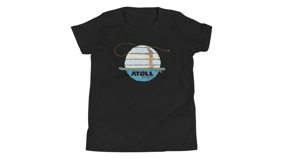 Atoll Board Co Youth Short Sleeve T-Shirt with Atoll Fly Fishing Graphic - Black, L - Black,L, 630D41EFDF472Black-L