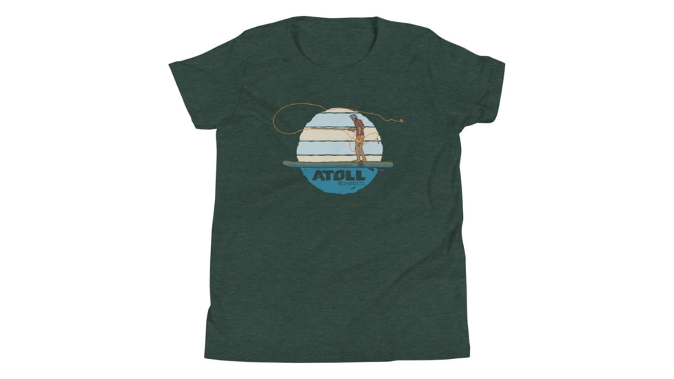Atoll Board Co Youth Short Sleeve T-Shirt with Atoll Fly Fishing Graphic - Heather Forest, L - Heather Forest,L, 630D41EFDF472Heather-Forest-L
