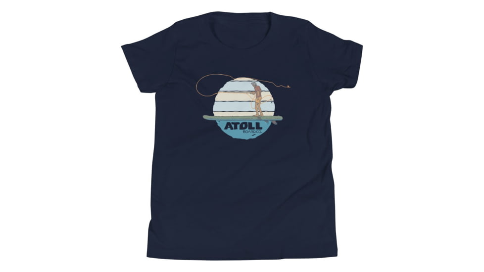 Atoll Board Co Youth Short Sleeve T-Shirt with Atoll Fly Fishing Graphic - Navy, L - Navy,L, 630D41EFDF472Navy-L