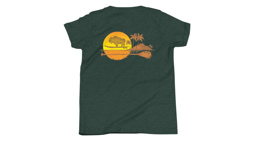 Atoll Board Co Youth Short Sleeve T-Shirt with Atoll Island Graphic - Heather Forest, L - Heather Forest,L, 630D4A5E24D02Heather-Forest-L