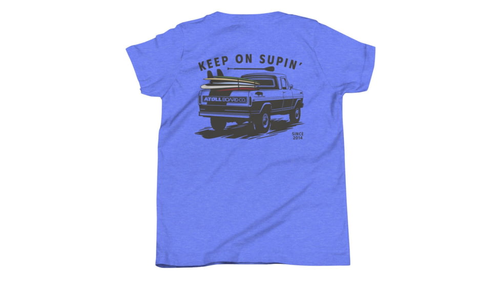 Atoll Board Co Youth Short Sleeve T-Shirt with Atoll Paddle Board Truck Graphic - Heather Columbia Blue, S - Heather Columbia Blue,S, 6459509F8BD97Heather-Columbia-Blue-S