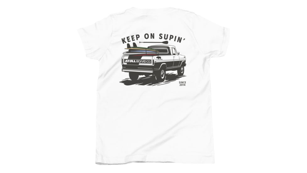 Atoll Board Co Youth Short Sleeve T-Shirt with Atoll Paddle Board Truck Graphic - White, L - White,L, 6459509F8BD97White-L