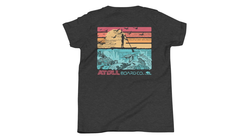 Atoll Board Co Youth Short Sleeve T-Shirt with Atoll Paddle Boarder and Reef Graphic - Dark Grey Heather, L - Dark Grey Heather,L, 630D43F0CB1F4Dark-Grey-Heather-L