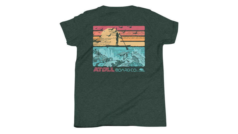 Atoll Board Co Youth Short Sleeve T-Shirt with Atoll Paddle Boarder and Reef Graphic - Heather Forest, XL - Heather Forest,XL, 630D43F0CB1F4Heather-Forest-XL