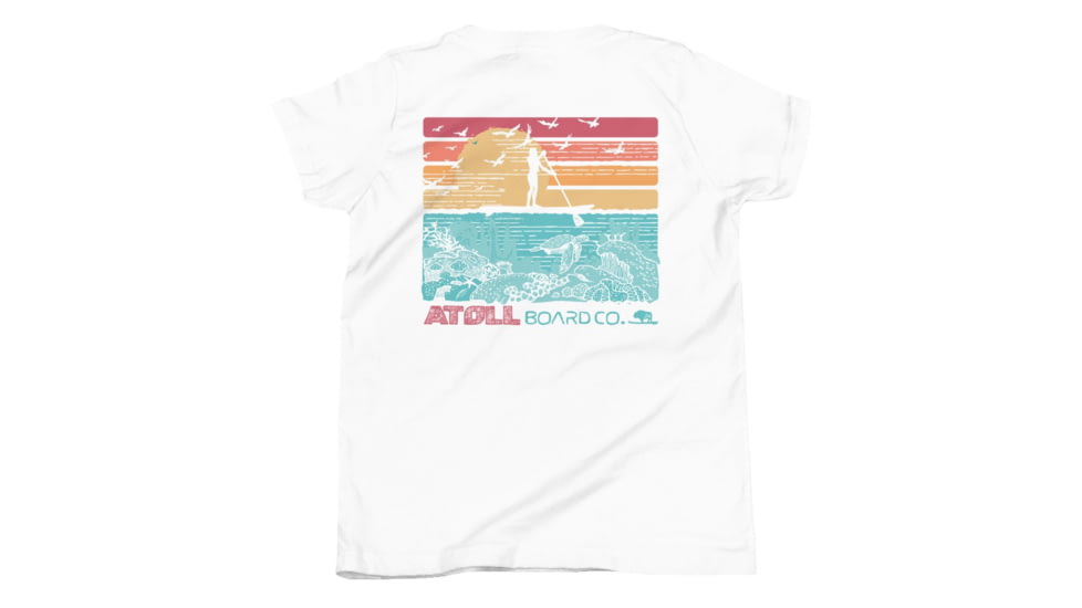 Atoll Board Co Youth Short Sleeve T-Shirt with Atoll Paddle Boarder and Reef Graphic - White, M - White,M, 630D43F0CB1F4White-M