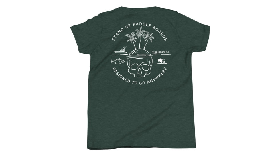 Atoll Board Co Youth Short Sleeve T-Shirt with Atoll Skull Island Graphic - Heather Forest, XL - Heather Forest,XL, 6450422931343Heather-Forest-XL