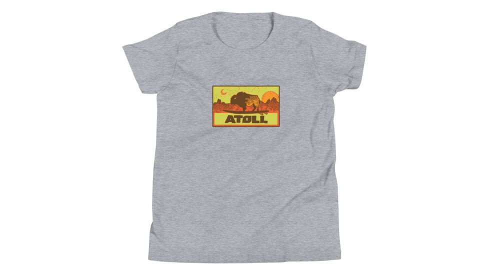 Atoll Board Co Youth Short Sleeve T-Shirt with Atoll Sunset Bison Hunter Graphic - Athletic Heather, L - Athletic Heather,L, 630D3FB244F9BAthletic-Heather-L