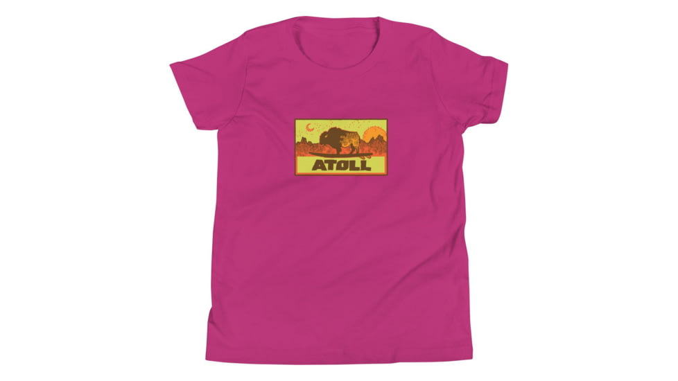 Atoll Board Co Youth Short Sleeve T-Shirt with Atoll Sunset Bison Hunter Graphic - Berry, XL - Berry,XL, 630D3FB244F9BBerry-XL