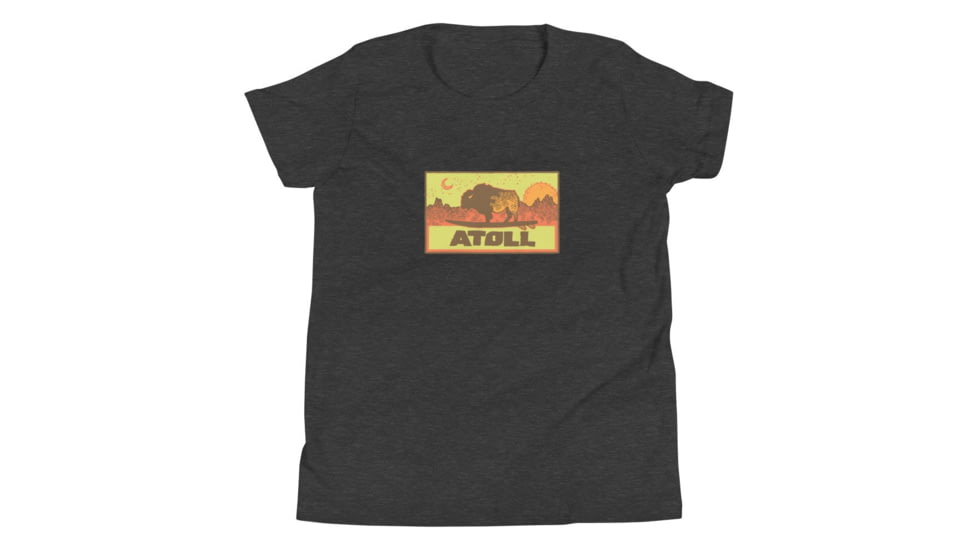 Atoll Board Co Youth Short Sleeve T-Shirt with Atoll Sunset Bison Hunter Graphic - Dark Grey Heather, XL - Dark Grey Heather,XL, 630D3FB244F9BDark-Grey-Heather-XL