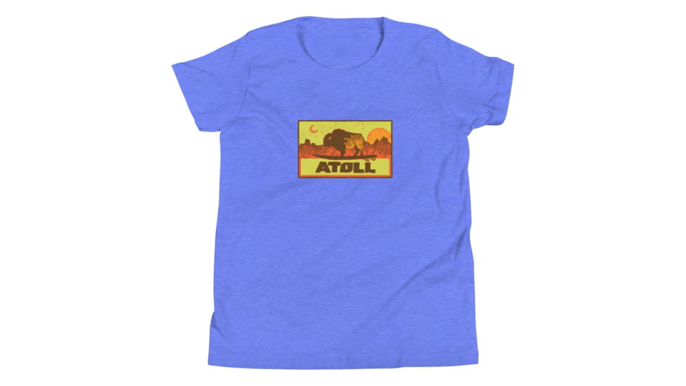 Atoll Board Co Youth Short Sleeve T-Shirt with Atoll Sunset Bison Hunter Graphic - Heather Columbia Blue, XL - Heather Columbia Blue,XL, 630D3FB244F9BHeather-Columbia-Blue-XL