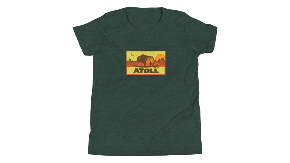 Atoll Board Co Youth Short Sleeve T-Shirt with Atoll Sunset Bison Hunter Graphic - Heather Forest, S - Heather Forest,S, 630D3FB244F9BHeather-Forest-S