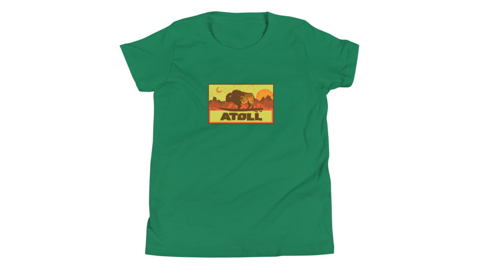 Atoll Board Co Youth Short Sleeve T-Shirt with Atoll Sunset Bison Hunter Graphic - Kelly, S - Kelly,S, 630D3FB244F9BKelly-S