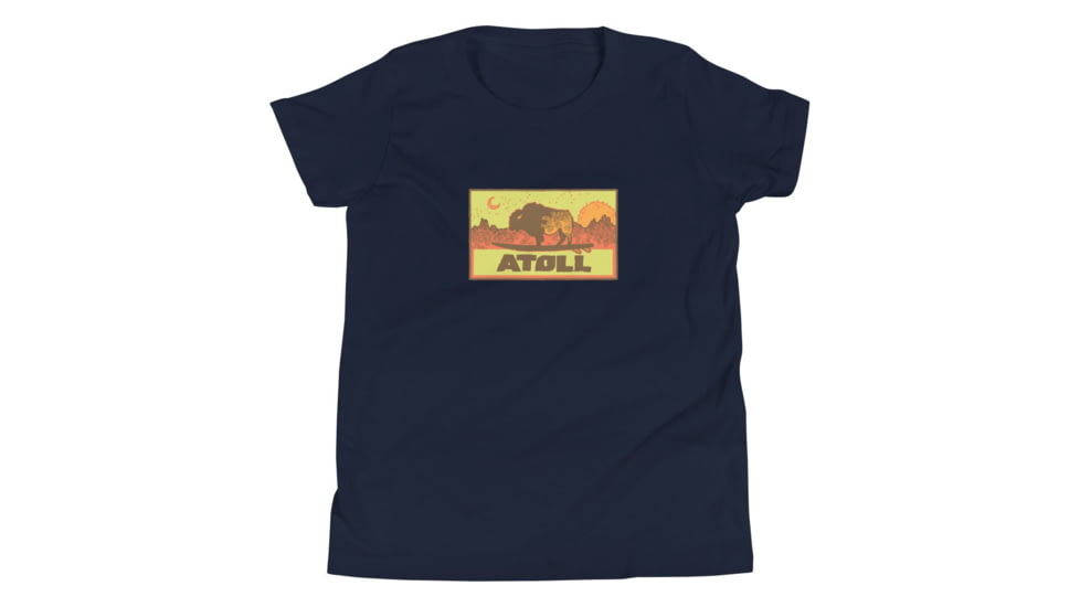 Atoll Board Co Youth Short Sleeve T-Shirt with Atoll Sunset Bison Hunter Graphic - Navy, L - Navy,L, 630D3FB244F9BNavy-L
