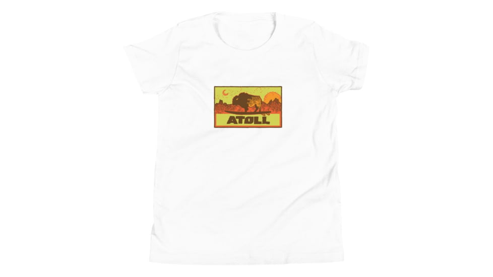 Atoll Board Co Youth Short Sleeve T-Shirt with Atoll Sunset Bison Hunter Graphic - White, L - White,L, 630D3FB244F9BWhite-L