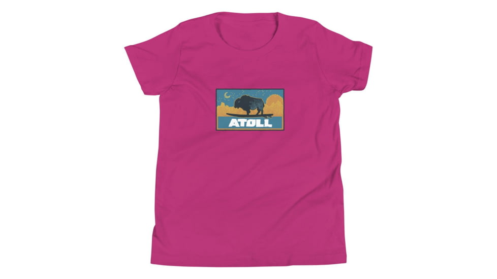 Atoll Board Co Youth Short Sleeve T-Shirt with Atoll Sunset Bison Night Graphic - Berry, XL - Berry,XL, 630D3F0D83E6BBerry-XL