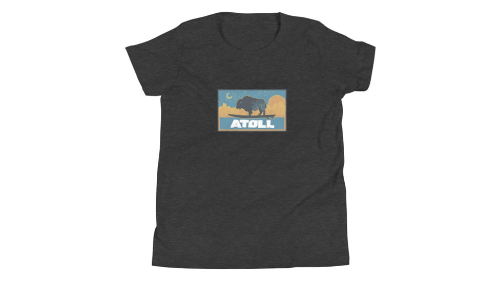 Atoll Board Co Youth Short Sleeve T-Shirt with Atoll Sunset Bison Night Graphic - Dark Grey Heather, XL - Dark Grey Heather,XL, 630D3F0D83E6BDark-Grey-Heather-XL