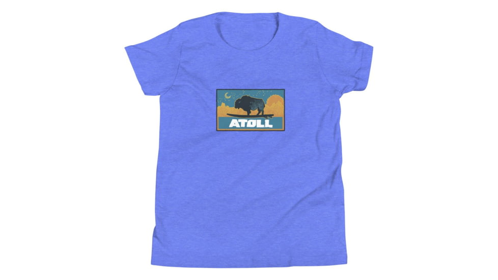 Atoll Board Co Youth Short Sleeve T-Shirt with Atoll Sunset Bison Night Graphic - Heather Columbia Blue, M - Heather Columbia Blue,M, 630D3F0D83E6BHeather-Columbia-Blue-M