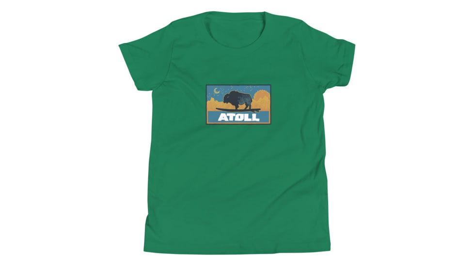 Atoll Board Co Youth Short Sleeve T-Shirt with Atoll Sunset Bison Night Graphic - Kelly, S - Kelly,S, 630D3F0D83E6BKelly-S