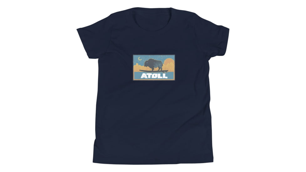 Atoll Board Co Youth Short Sleeve T-Shirt with Atoll Sunset Bison Night Graphic - Navy, M - Navy,M, 630D3F0D83E6BNavy-M