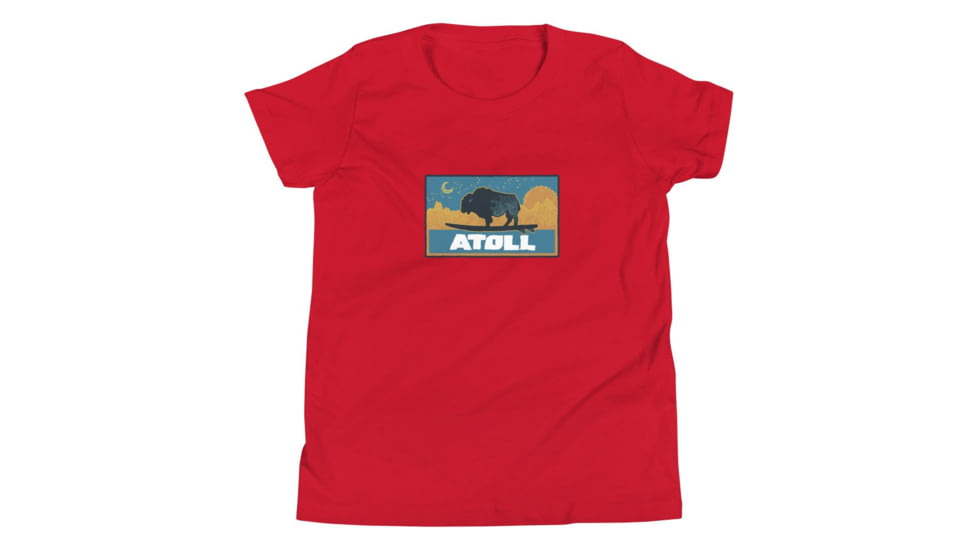 Atoll Board Co Youth Short Sleeve T-Shirt with Atoll Sunset Bison Night Graphic - Red, L - Red,L, 630D3F0D83E6BRed-L