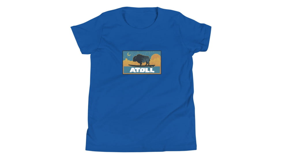 Atoll Board Co Youth Short Sleeve T-Shirt with Atoll Sunset Bison Night Graphic - True Royal, M - True Royal,M, 630D3F0D83E6BTrue-Royal-M
