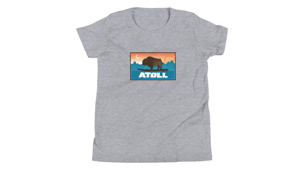 Atoll Board Co Youth Short Sleeve T-Shirt with Atoll Sunset Bison Original Graphic - Athletic Heather, S - Athletic Heather,S, 630D3D29868CDAthletic-Heather-S