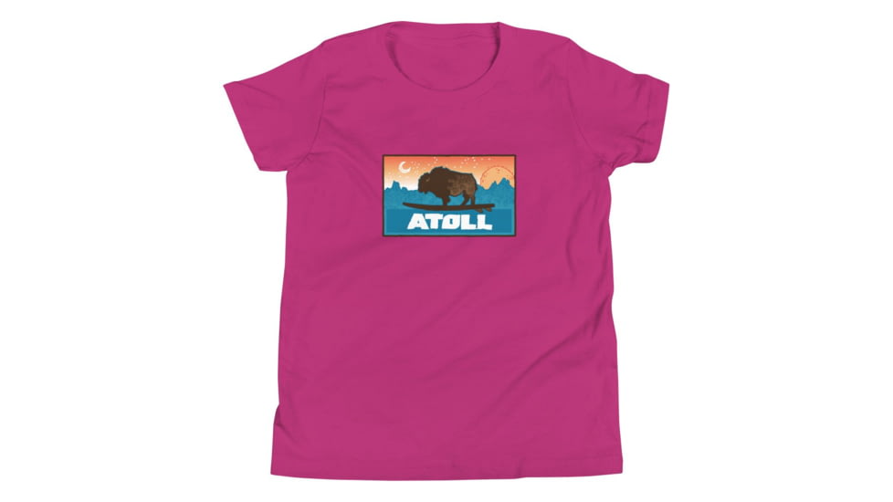 Atoll Board Co Youth Short Sleeve T-Shirt with Atoll Sunset Bison Original Graphic - Berry, L - Berry,L, 630D3D29868CDBerry-L