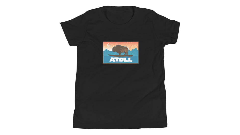 Atoll Board Co Youth Short Sleeve T-Shirt with Atoll Sunset Bison Original Graphic - Black, M - Black,M, 630D3D29868CDBlack-M