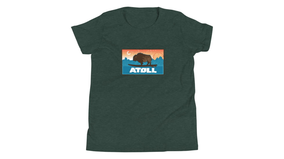 Atoll Board Co Youth Short Sleeve T-Shirt with Atoll Sunset Bison Original Graphic - Heather Forest, M - Heather Forest,M, 630D3D29868CDHeather-Forest-M