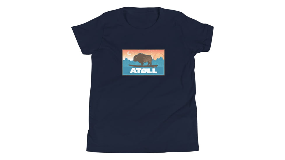 Atoll Board Co Youth Short Sleeve T-Shirt with Atoll Sunset Bison Original Graphic - Navy, M - Navy,M, 630D3D29868CDNavy-M