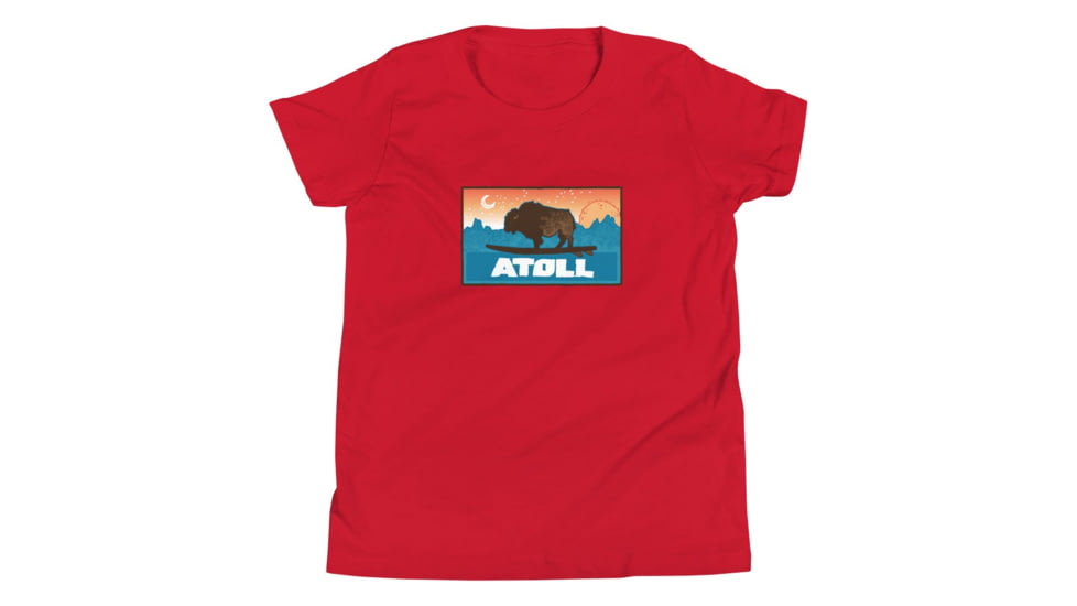 Atoll Board Co Youth Short Sleeve T-Shirt with Atoll Sunset Bison Original Graphic - Red, L - Red,L, 630D3D29868CDRed-L