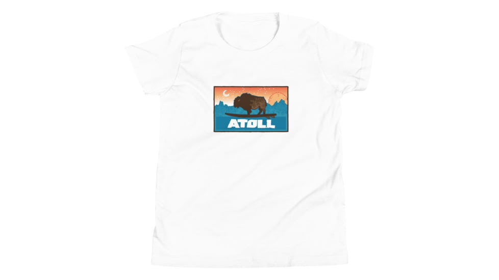 Atoll Board Co Youth Short Sleeve T-Shirt with Atoll Sunset Bison Original Graphic - White, S - White,S, 630D3D29868CDWhite-S
