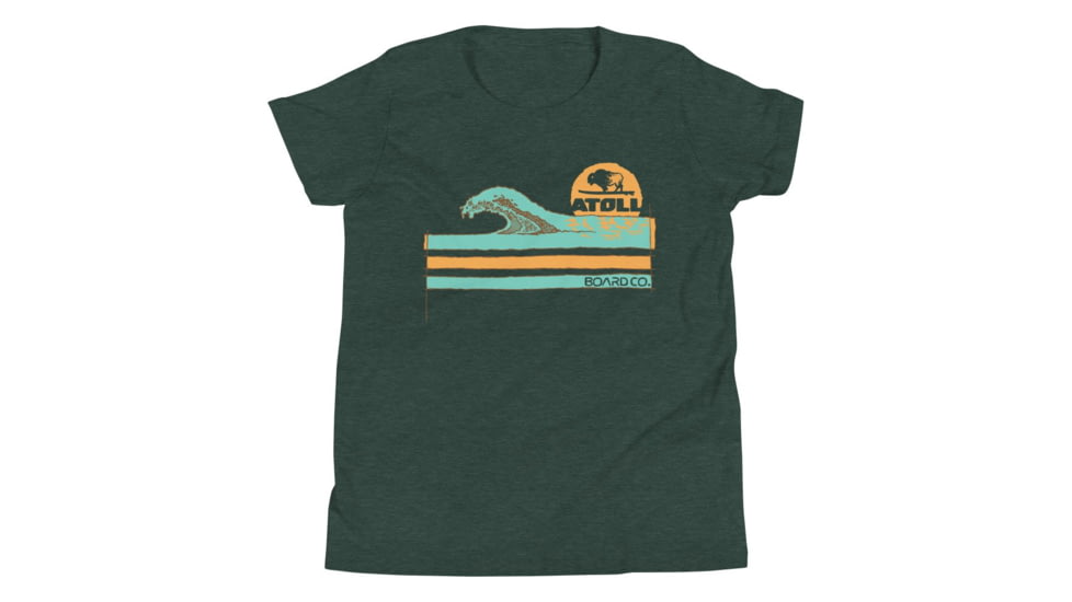 Atoll Board Co Youth Short Sleeve T-Shirt with Atoll Wave Graphic - Heather Forest, XL - Heather Forest,XL, 630D458333F37Heather-Forest-XL