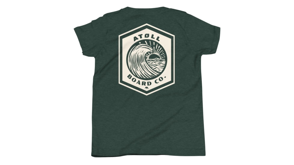 Atoll Board Co Youth Short Sleeve T-Shirt with Atoll Wave Graphic - Heather Forest, XL - Heather Forest,XL, 646399803CE15Heather-Forest-XL