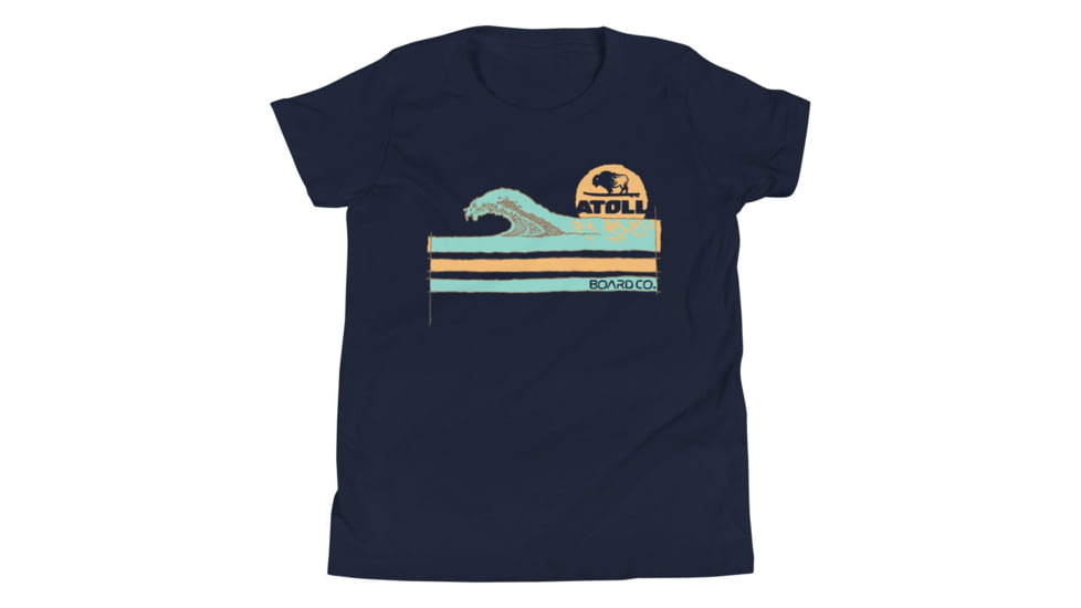 Atoll Board Co Youth Short Sleeve T-Shirt with Atoll Wave Graphic - Navy, XL - Navy,XL, 630D458333F37Navy-XL
