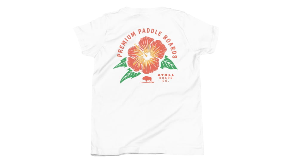 Atoll Board Co Youth T-Shirt with Atoll Paddle Board Island Flower Graphic - White, L - White,L, 64418582C8986White-L