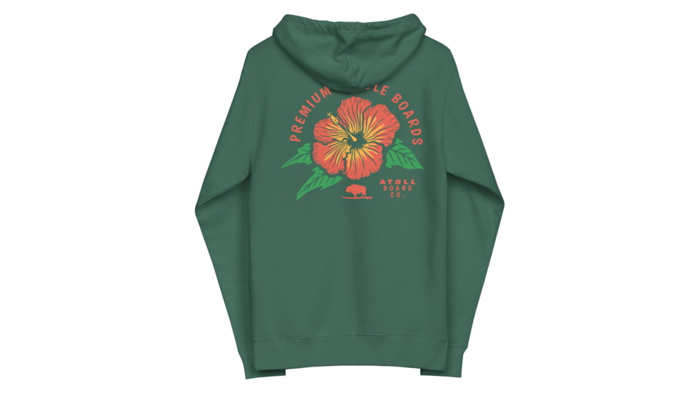 Atoll Board Co Zip Up Hoodie with Atoll Paddle Board Island Flower Graphic - Alpine Green, L - Alpine Green,L, 64418B533A5D7Alpine-Green-L