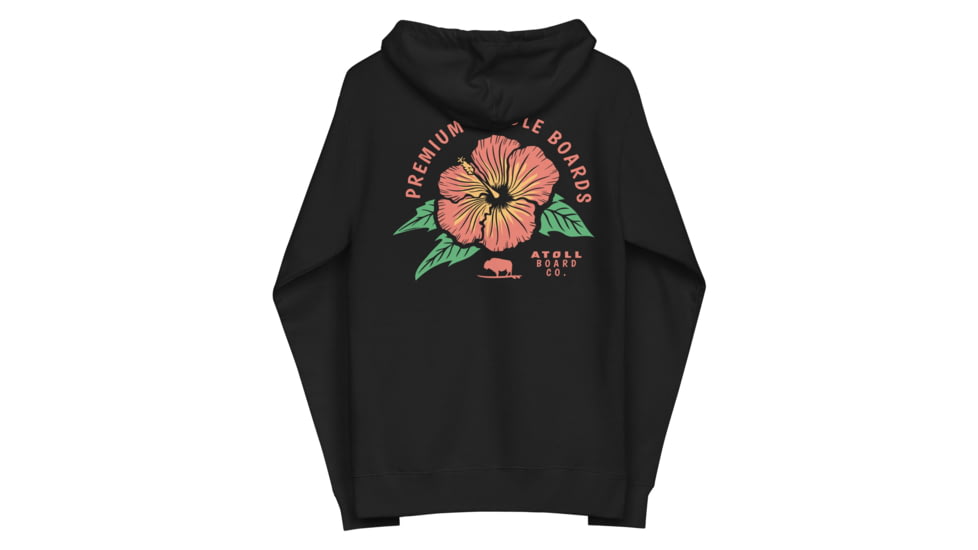 Atoll Board Co Zip Up Hoodie with Atoll Paddle Board Island Flower Graphic - Black, L - Black,L, 64418B533A5D7Black-L