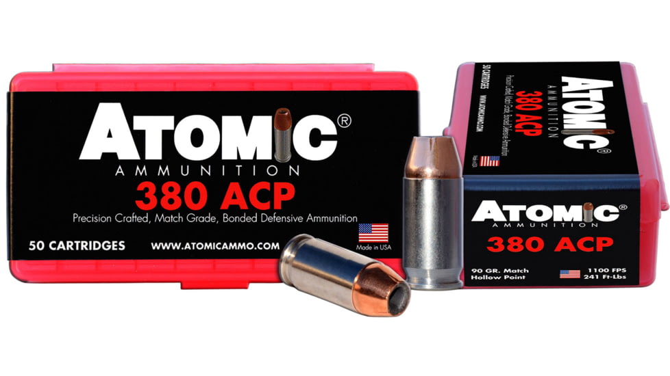 Atomic Ammunition Pistol .380 ACP 90 Grain Hollow Point Nickel Plated Brass Cased Pistol Ammo, 50 Rounds, 00414