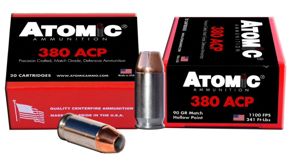 Atomic Ammunition Pistol .380 ACP 90 Grain Hollow Point Nickel Plated Brass Cased Pistol Ammo, 20 Rounds, 00453